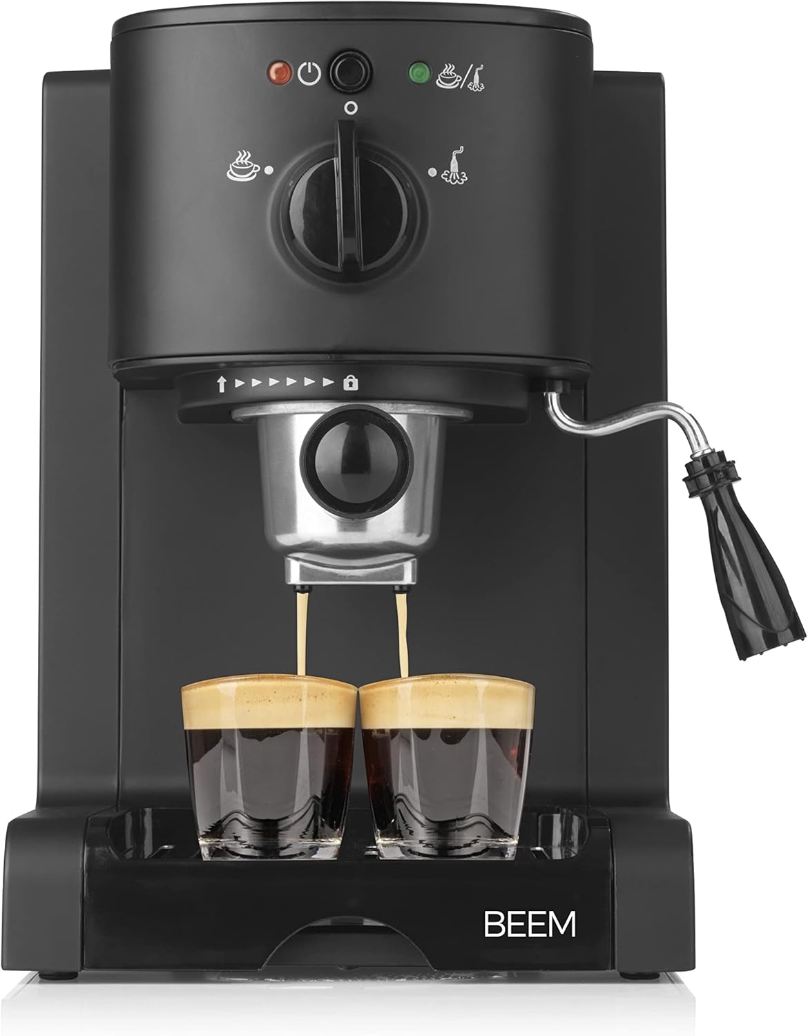 BEEM ESPRESSO PERFECT Siebträgermaschine mit 20 Bar Druck | Mühelose Zubereitung von Espresso, Cappuccino, Latte Macchiato etc. | Kompatibel mit Kaffeepulver, Pads und Kapseln