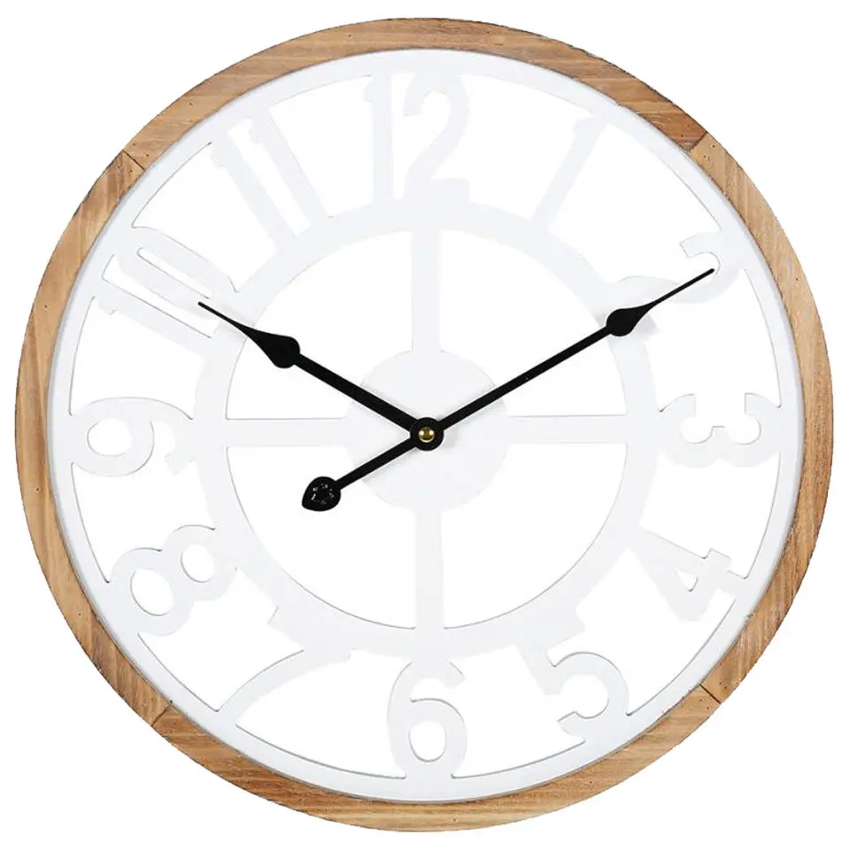 Ostaria Wandklok/muur klok - D40 cm - MDF - wit/bruin - kamer