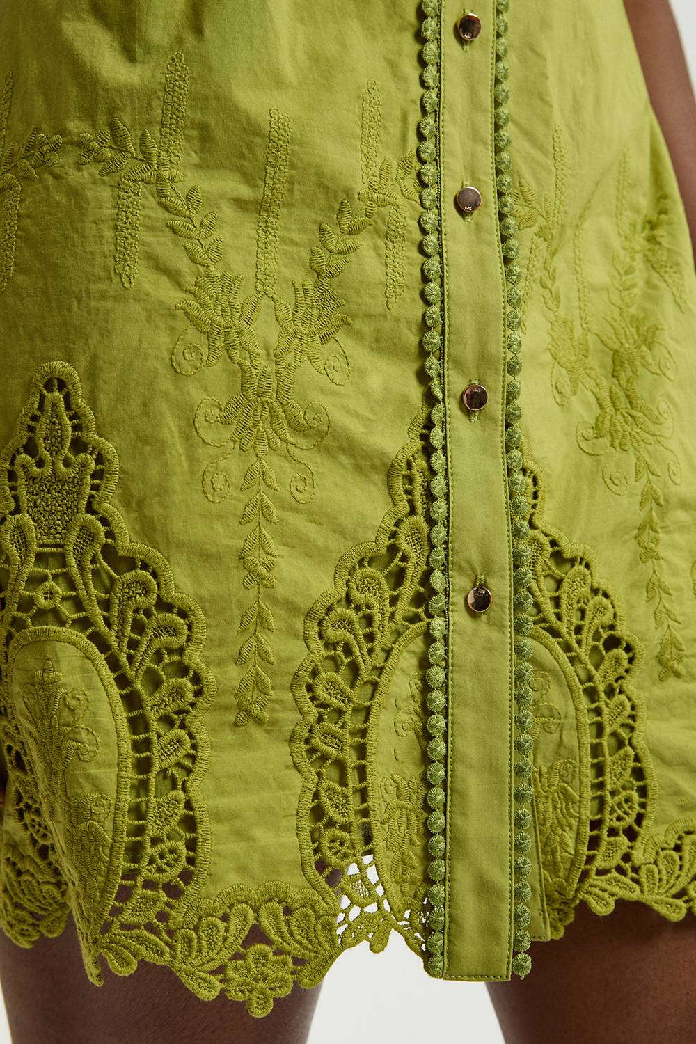 KarenMillen Robe Mini Chemise En Coton À Broderie Ajourée Avec Col