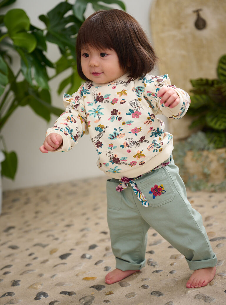 Pantalon en denim vert sauge pour bébé fille