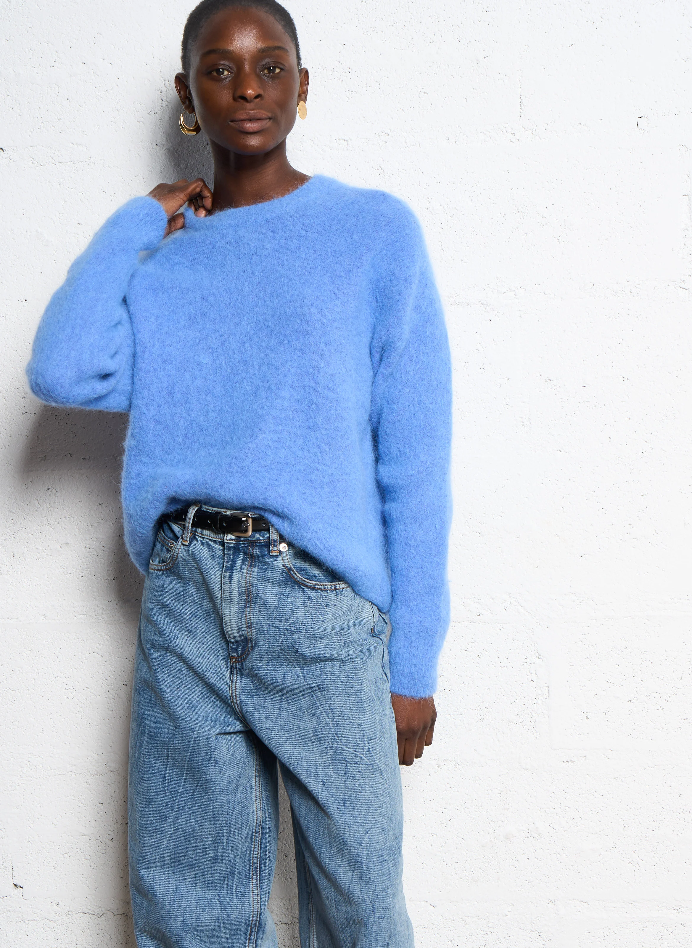 KADIZE - Pull col rond en laine mélangée | Bleu