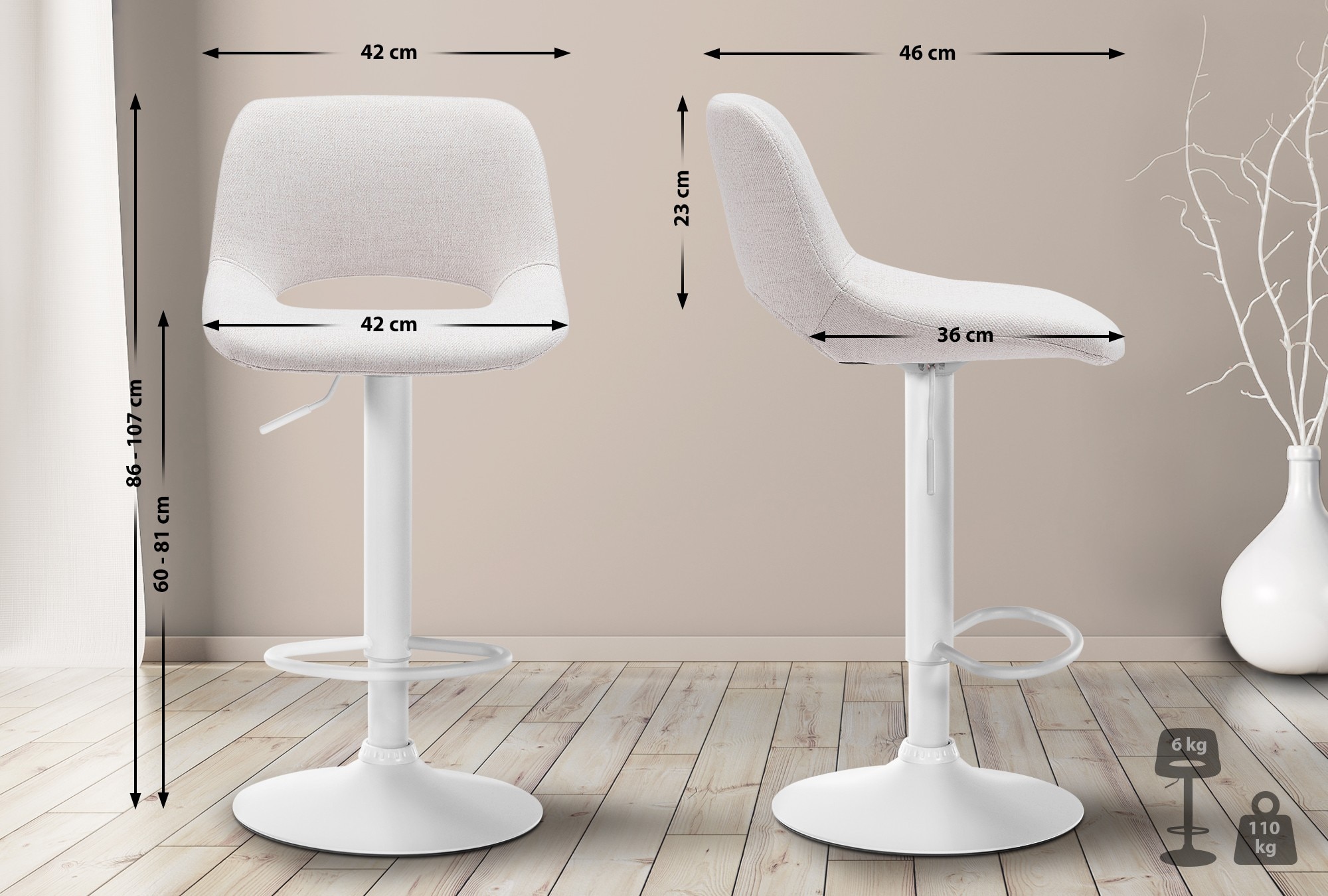 CLP 2er Set Barhocker Camden I Stoff-Bezug