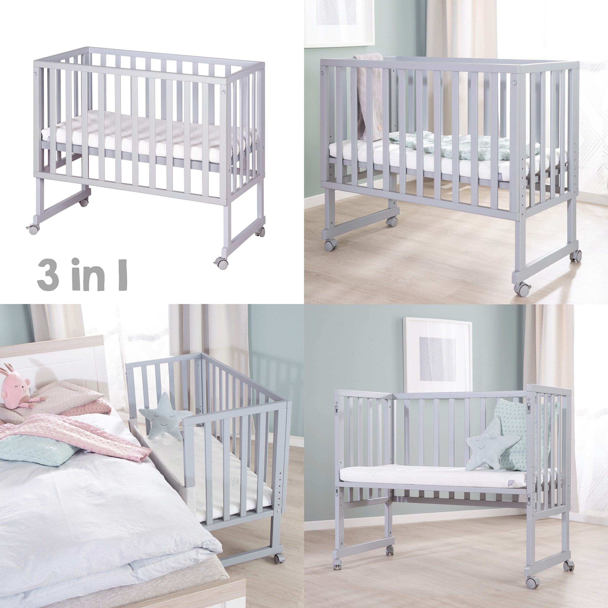 roba Stuben- & Beistellbett 3in1 mit Barriere + Matratze