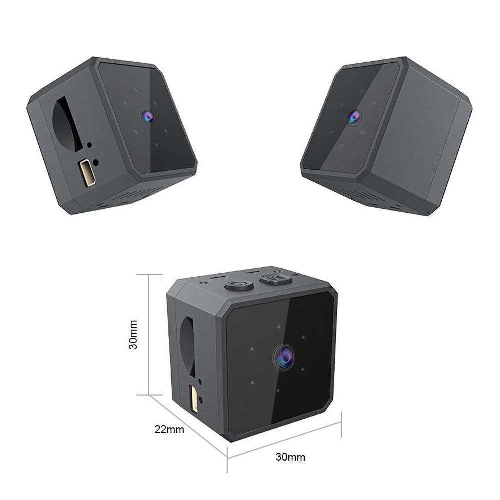 Mini Kamera FullHD 1080p Magentisch mit Bewegungserkennung / IR Nachtsichtfunktion / Akku (200mAh) und Micro SD Kartenslot   Halterung - Schwarz