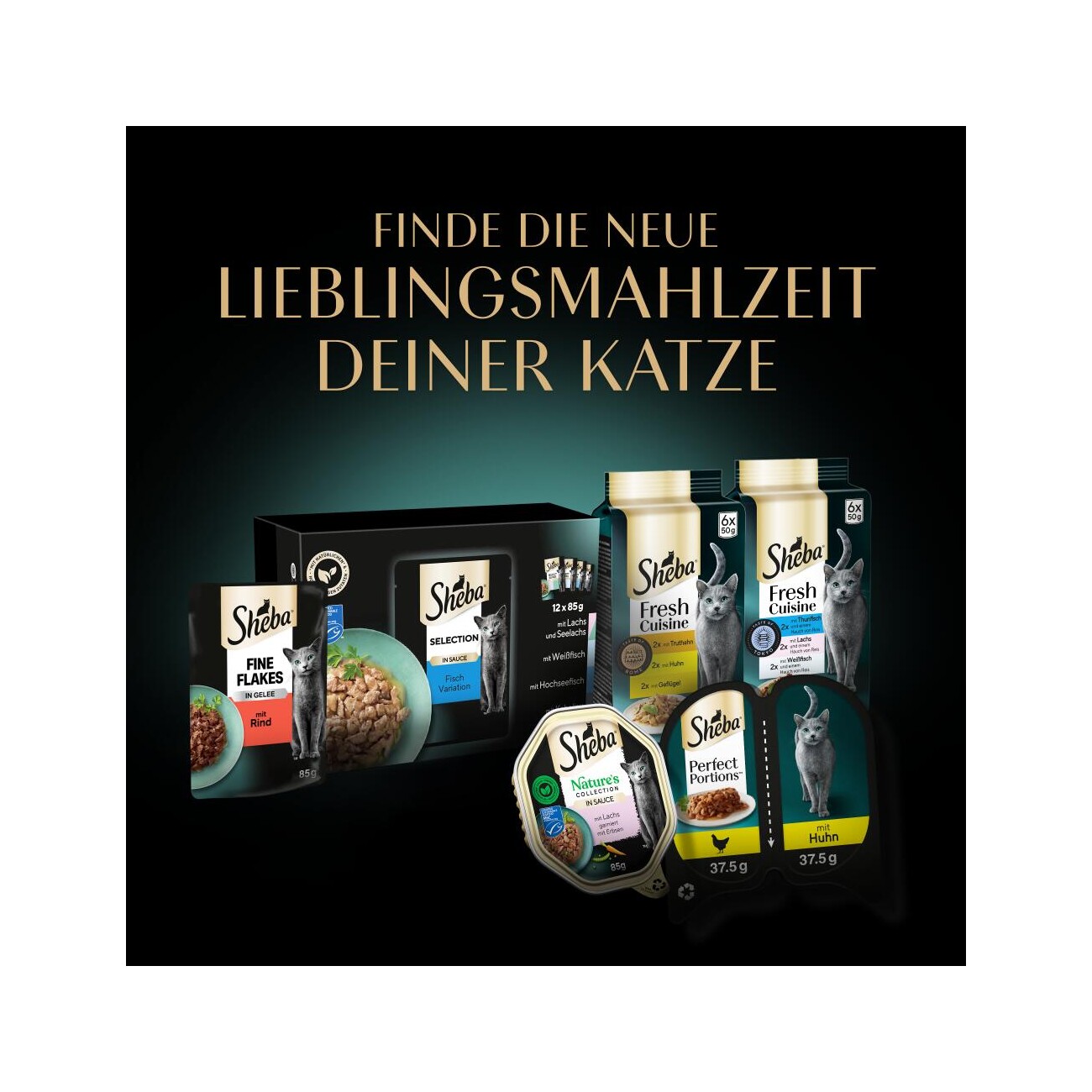 Sheba Fresh & Fine Nassfutter Katze Adult, Multipack, in Sauce 36x50 g Lachs, Thunfisch und Forelle