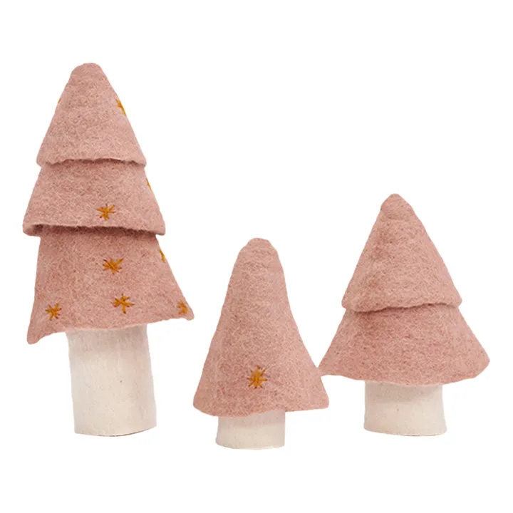 Muskhane Sapin décoratif en feutre - Set de 3 | Rose pâle