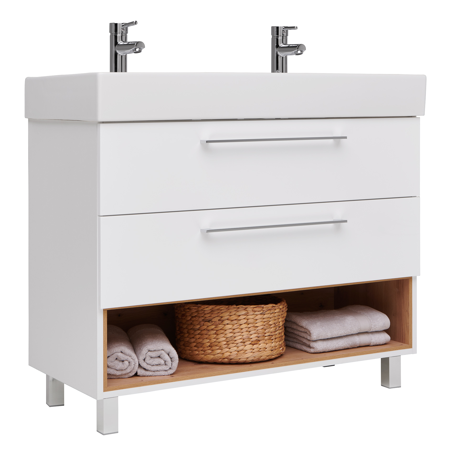 Waschbeckenunterschrank - weiß - Artisan Eiche - 100 cm