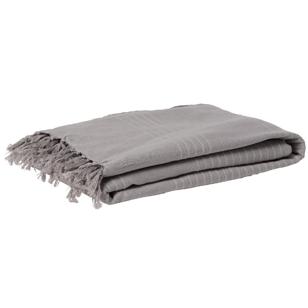 Jeté de canapé à franges uni gris