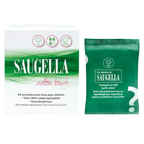 Absorvente Saugella Cotton Touch Extra Fino com Abas, Pacote com 14 Unidades para o Dia Todo
