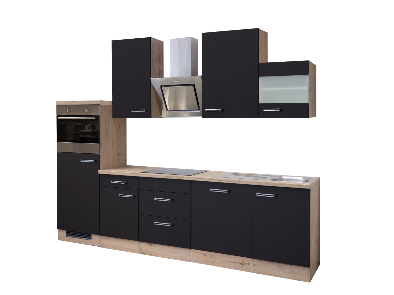 Küchenblock RISENTO - anthrazit-San Remo Eiche - mit E-Geräten - 280 cm