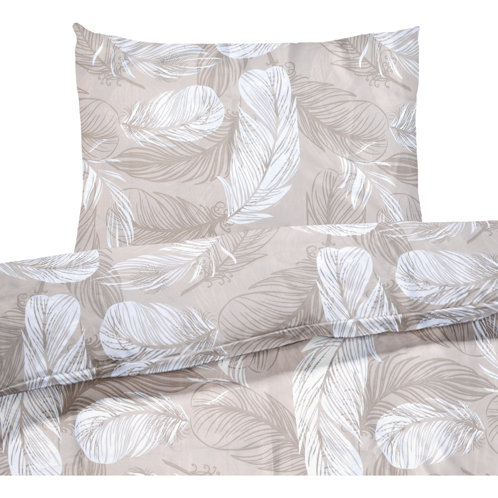 Bettwäsche Micro-Polyester Federn taupe 200x210 2x65x65 Bettanzug Fra