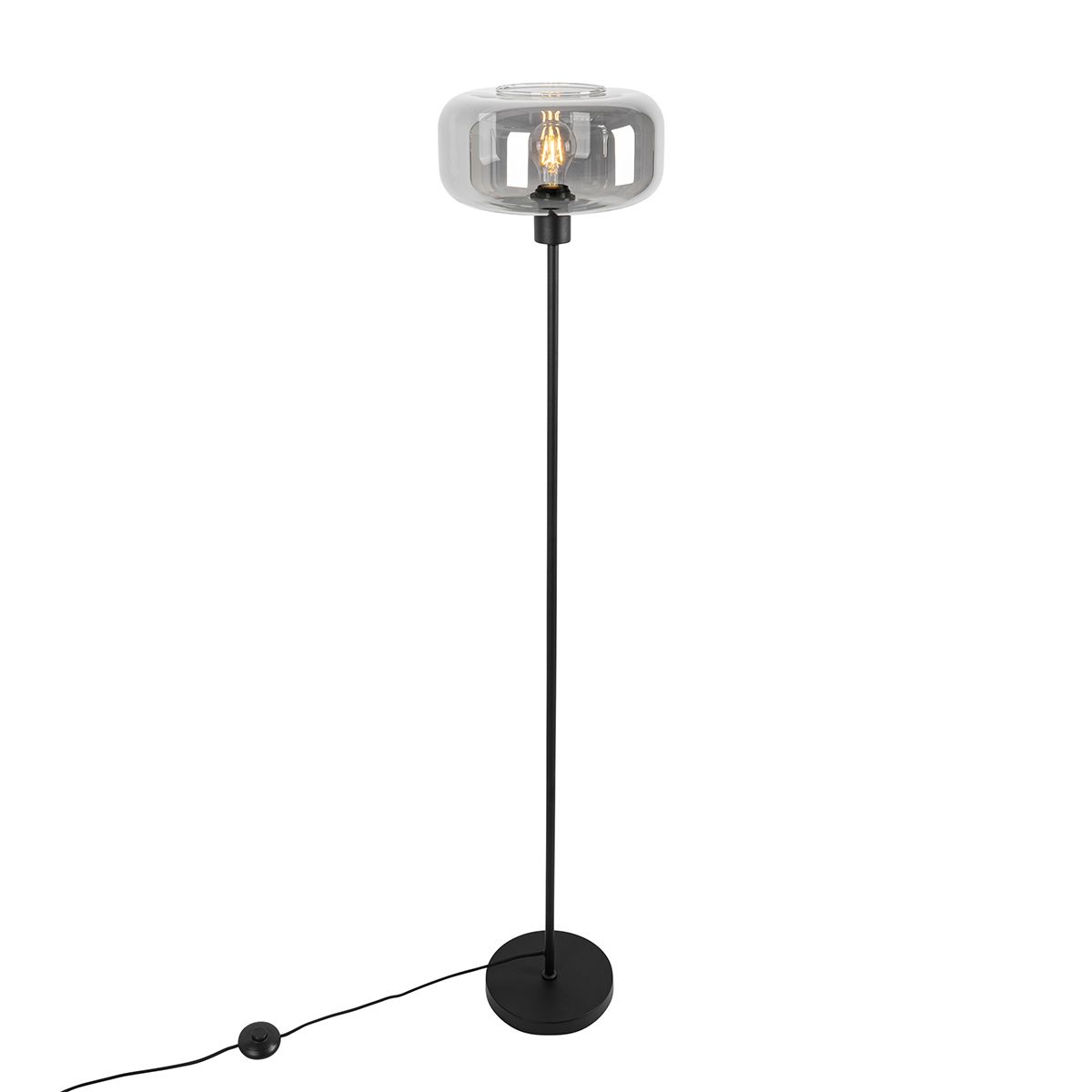 Art deco vloerlamp zwart met smoke glas - Bizle