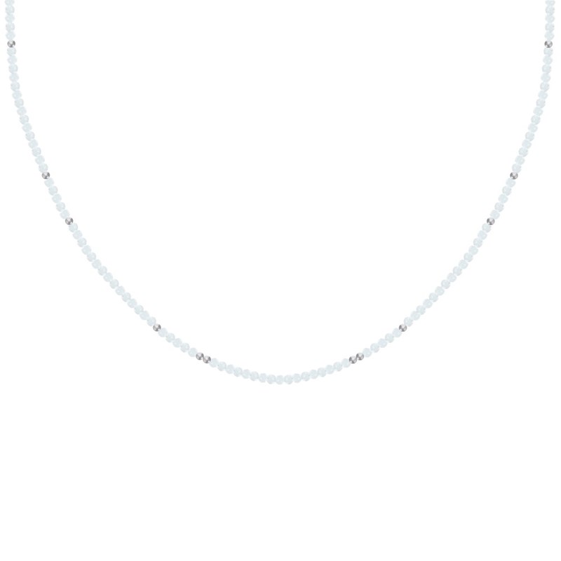 Collier Perles Facettées de Pierre de Lune et Perles Argent