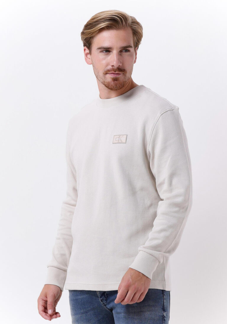 CALVIN KLEIN beige calvin klein trui shrunken badge ls waffle tee