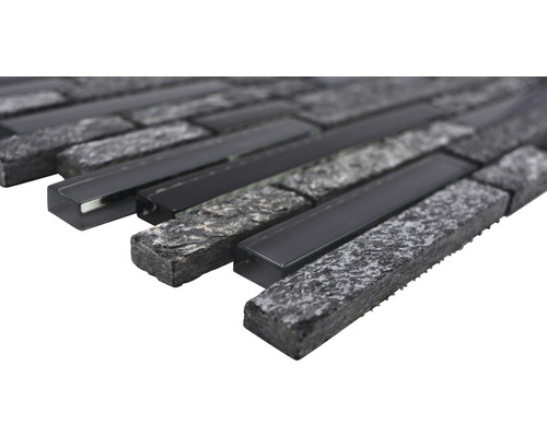 Glasmozaïek met natuursteen XCM MV798 grijs/zwart 29,8x33,8 cm