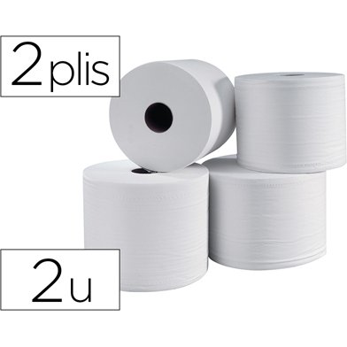 Bobine essuyage 1000f 2 plis coloris blanc lot de 2 unitès