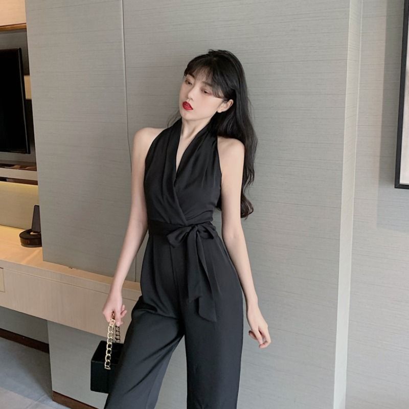 NENE - Halter Jumpsuit met Wijde Pijpen