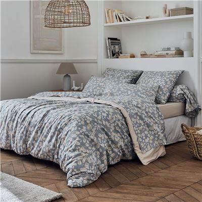 Linge de lit percale motif feuilles