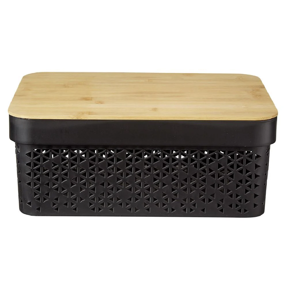 Panière noire avec couvercle bambou naturel H13,5 cm