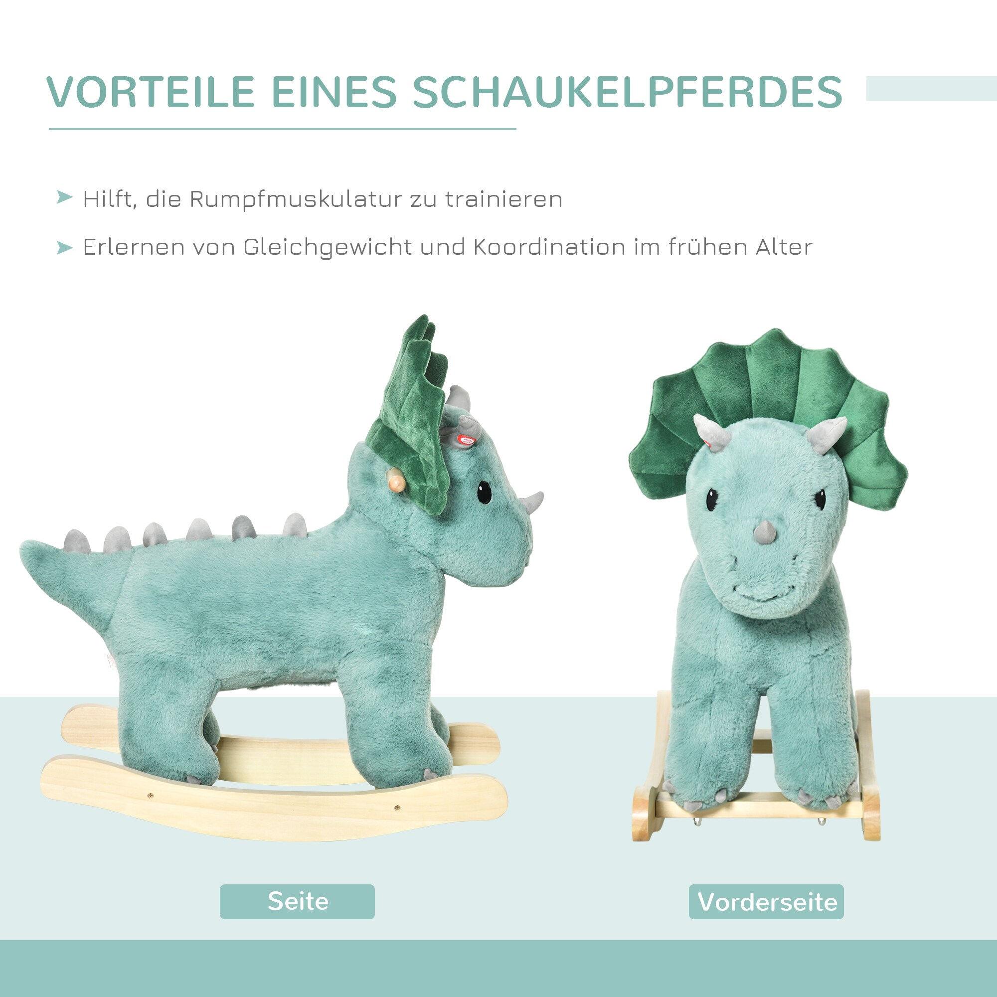HOMCOM Schaukeltier Spielzeug, Triceratops, Wal Dunkelgrün 64 x 30 x 54 cm (LxBxH)