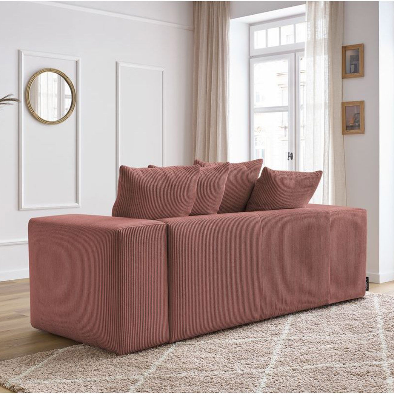 Bobochic Canapé 2 places moelleux voltaire rose - 220x124x75 cm
