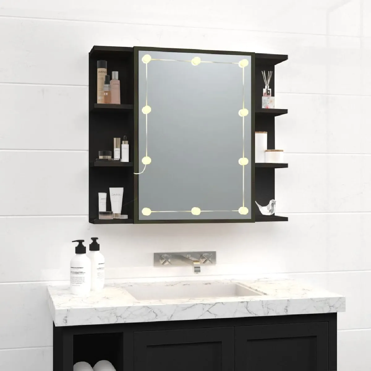 vidaXL Armoire à Miroir LED 70x16,5x60 cm - Noir