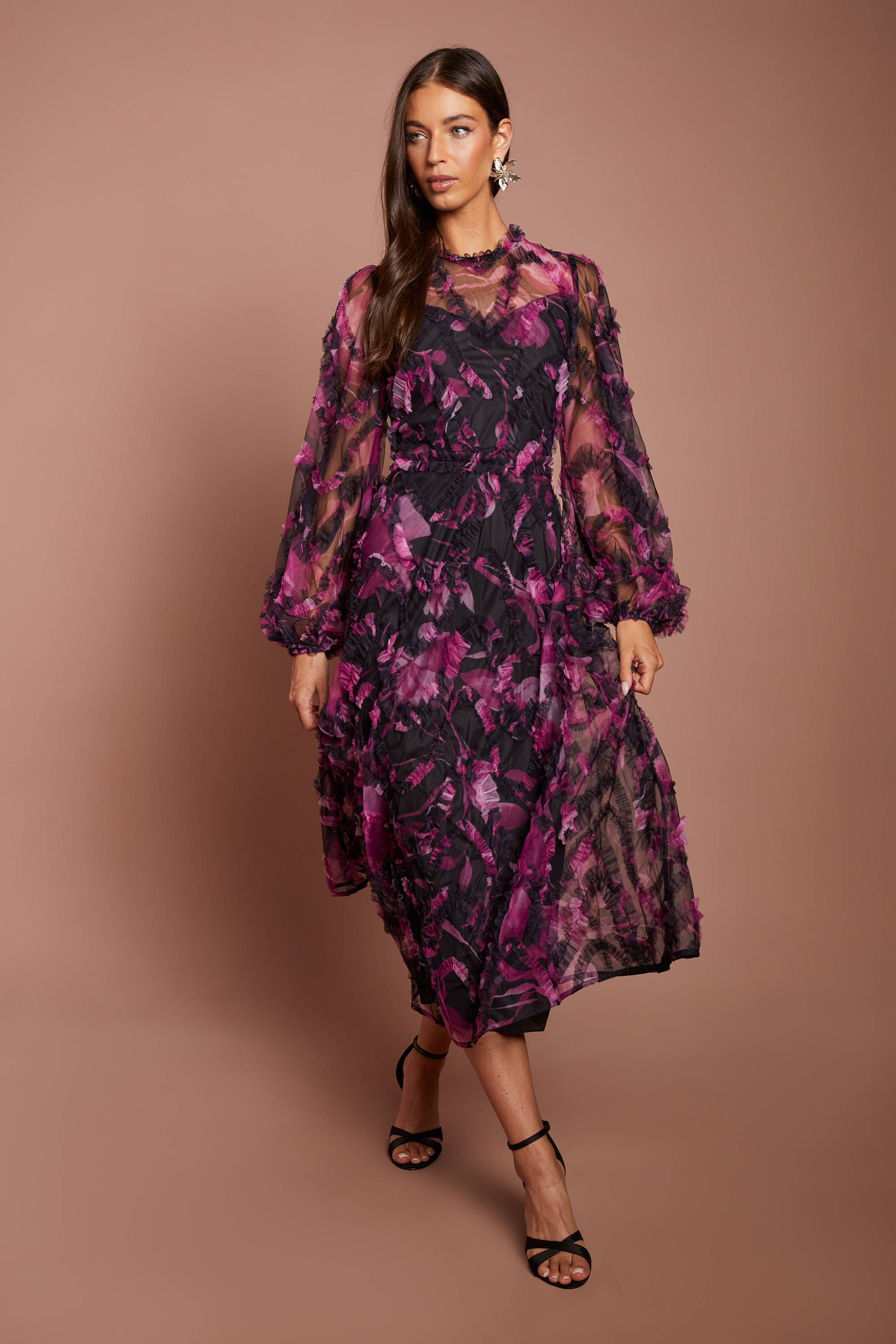 Coast Robe Midi Florale À Manches Longues Avec Appliqués