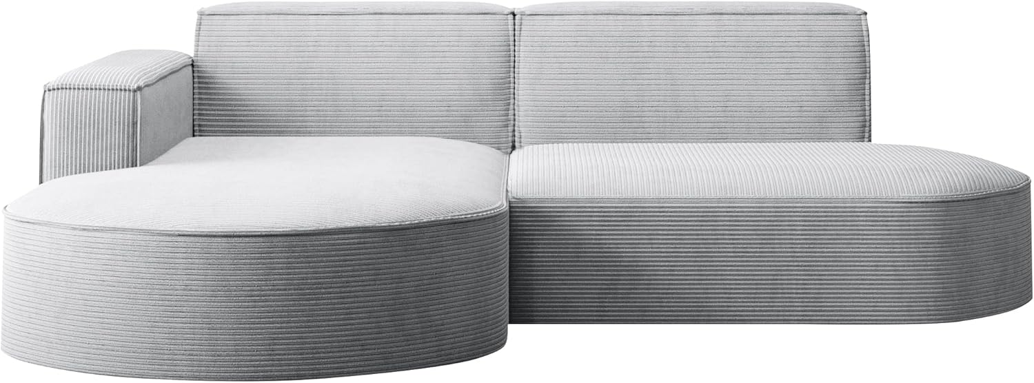 Kaiser Möbel - Ecksofa mit Wohnlandschaft, Eckcouch L-Form, Sofa 3-sitzer, Polstersofa, Bequemes Couch mit Ottomane für Wohnzimmer, Relaxsofa, Stilvolles Cord Sofa, Modena Studio, Hellgrau, Links