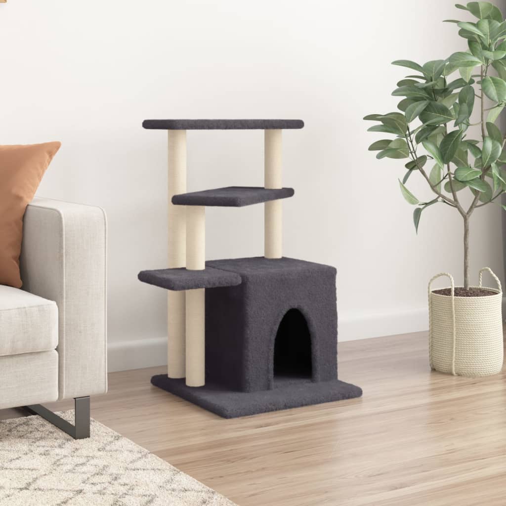 Arranhador para gatos vidaXL com hastes de sisal cinza escuro, 83,5 cm