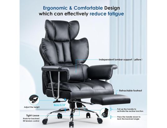 RATTANTREE - Fauteuil de bureau Chaise de bureau exécutive avec repose-pieds noire