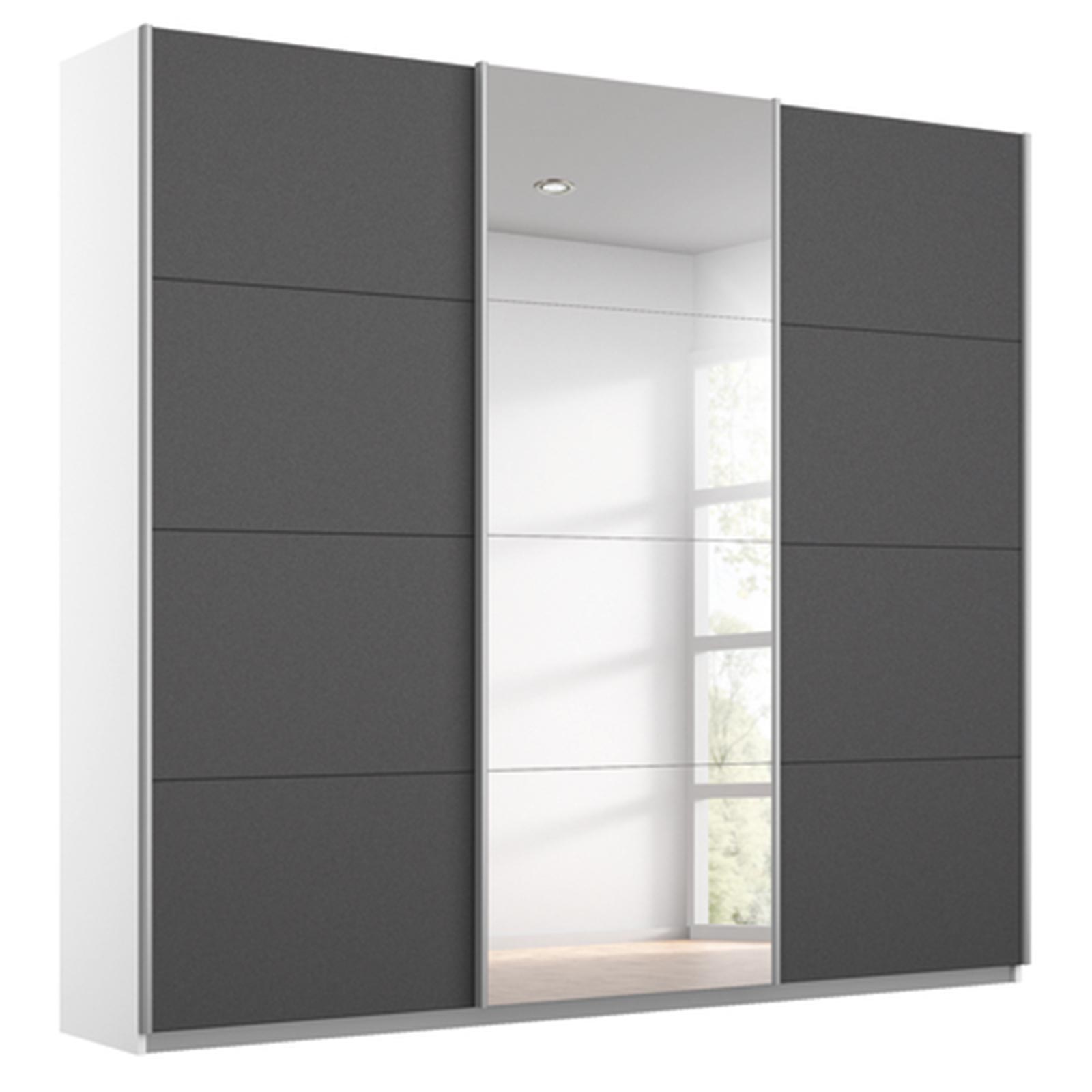 Schwebetürenschrank - grau metallic - alpinweiß - mit Spiegel - 203x210 cm