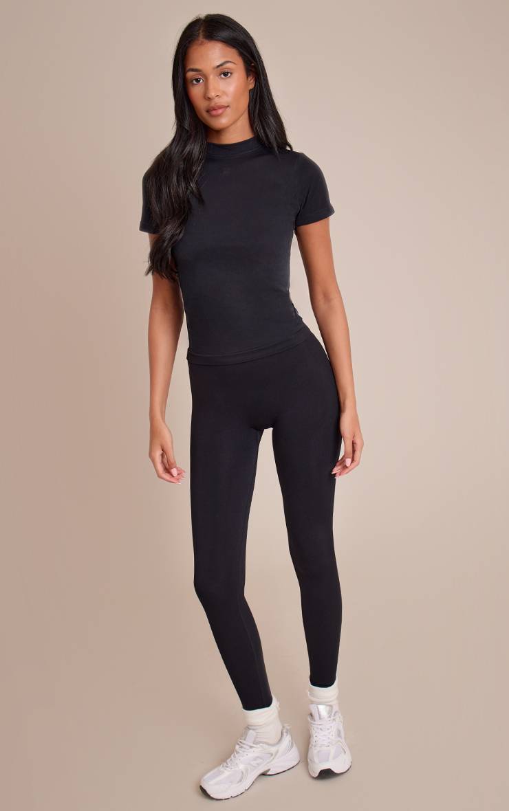 Noir Legging Taille Haute Sans Couture Avec Logo Et Effet Synthétiquesh-up Tall