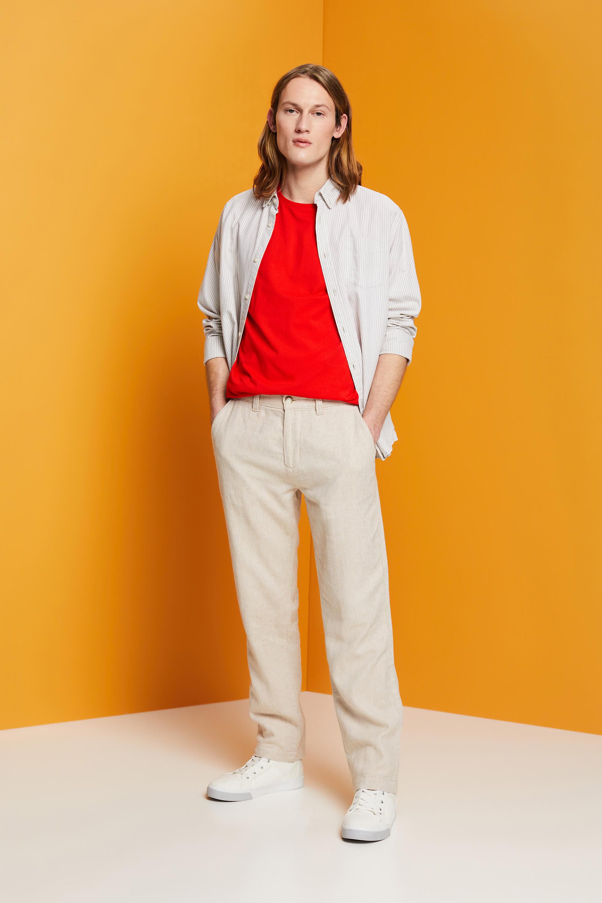 Pantalon à chevrons en mélange de coton et de lin