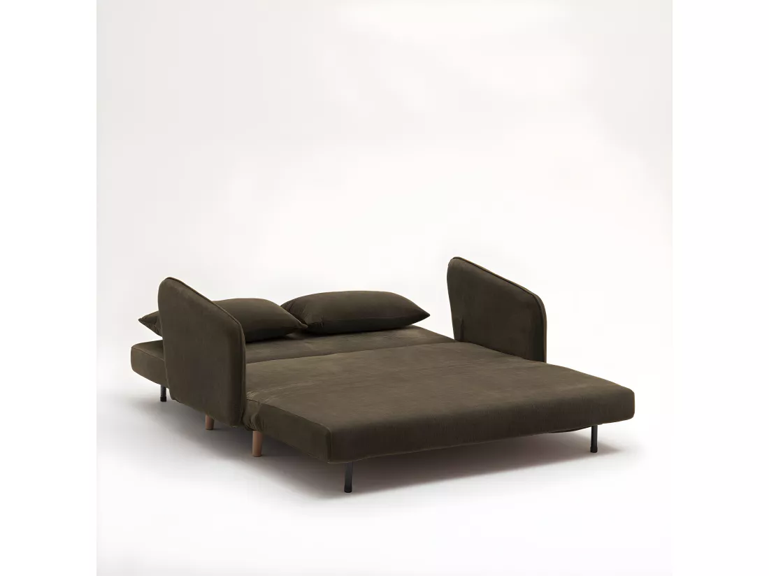 Monica - Canapé convertible 2 places en tissu chenille L140cm - Vert kaki