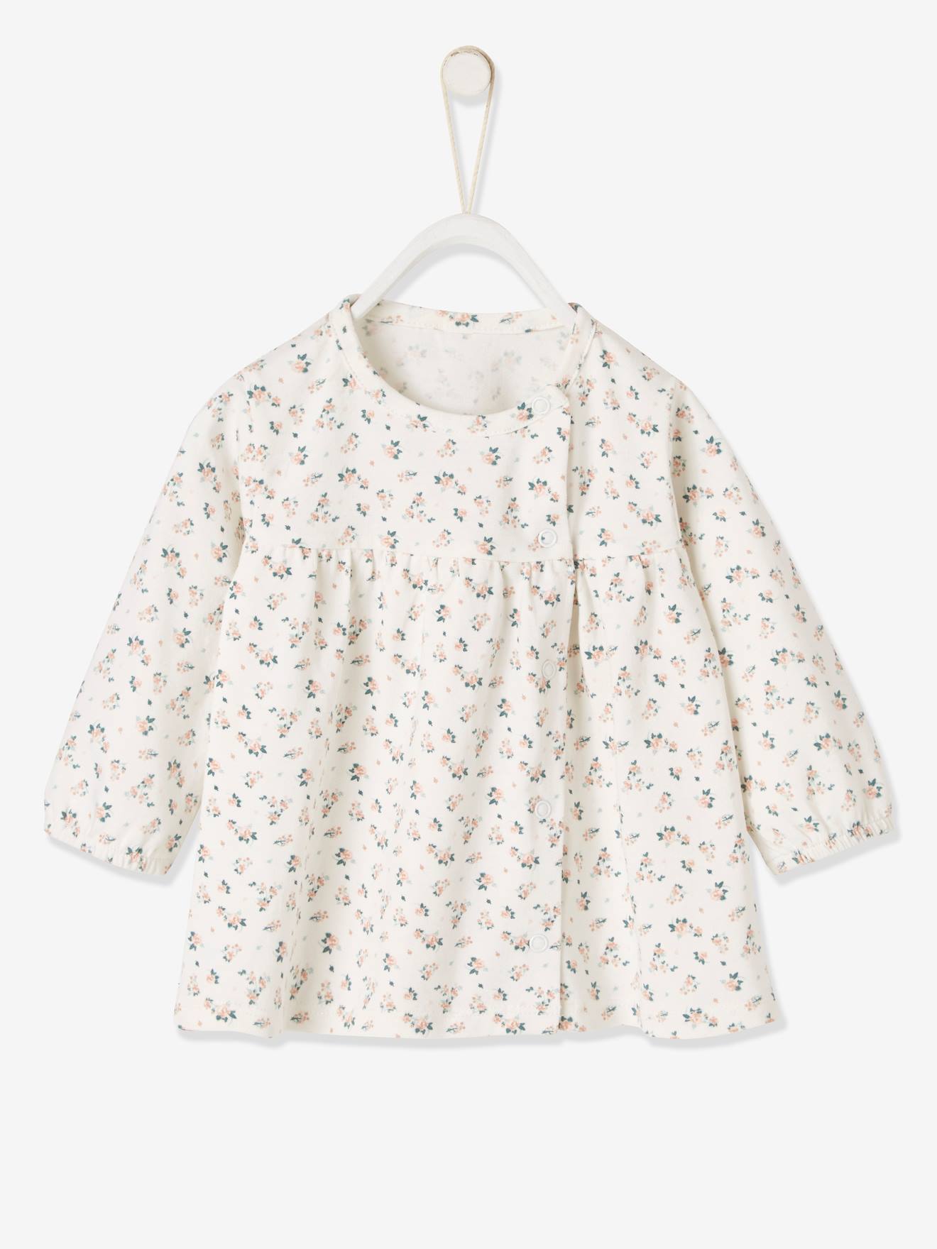 Conjunto de 3 peças com laço, vestido estampado e leggings para recém-nascida, estampa rosa médio.