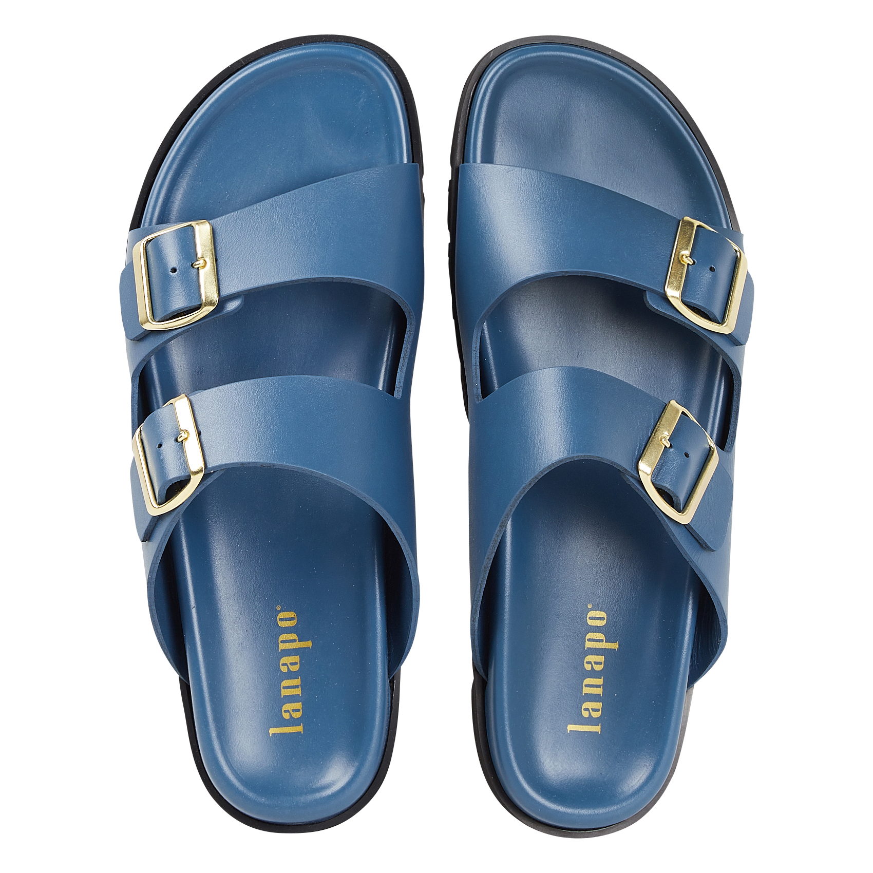 Sandales plates crantées en cuir| Bleu