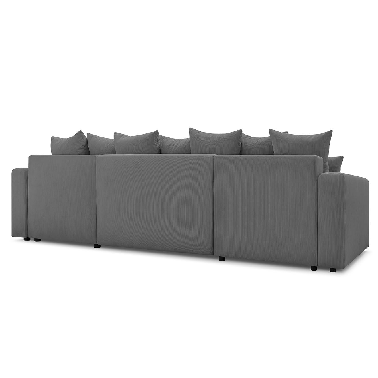 Bobochic Canapé panoramique convertible coffre velours côtelé envy gris foncé - 386x153x95 cm