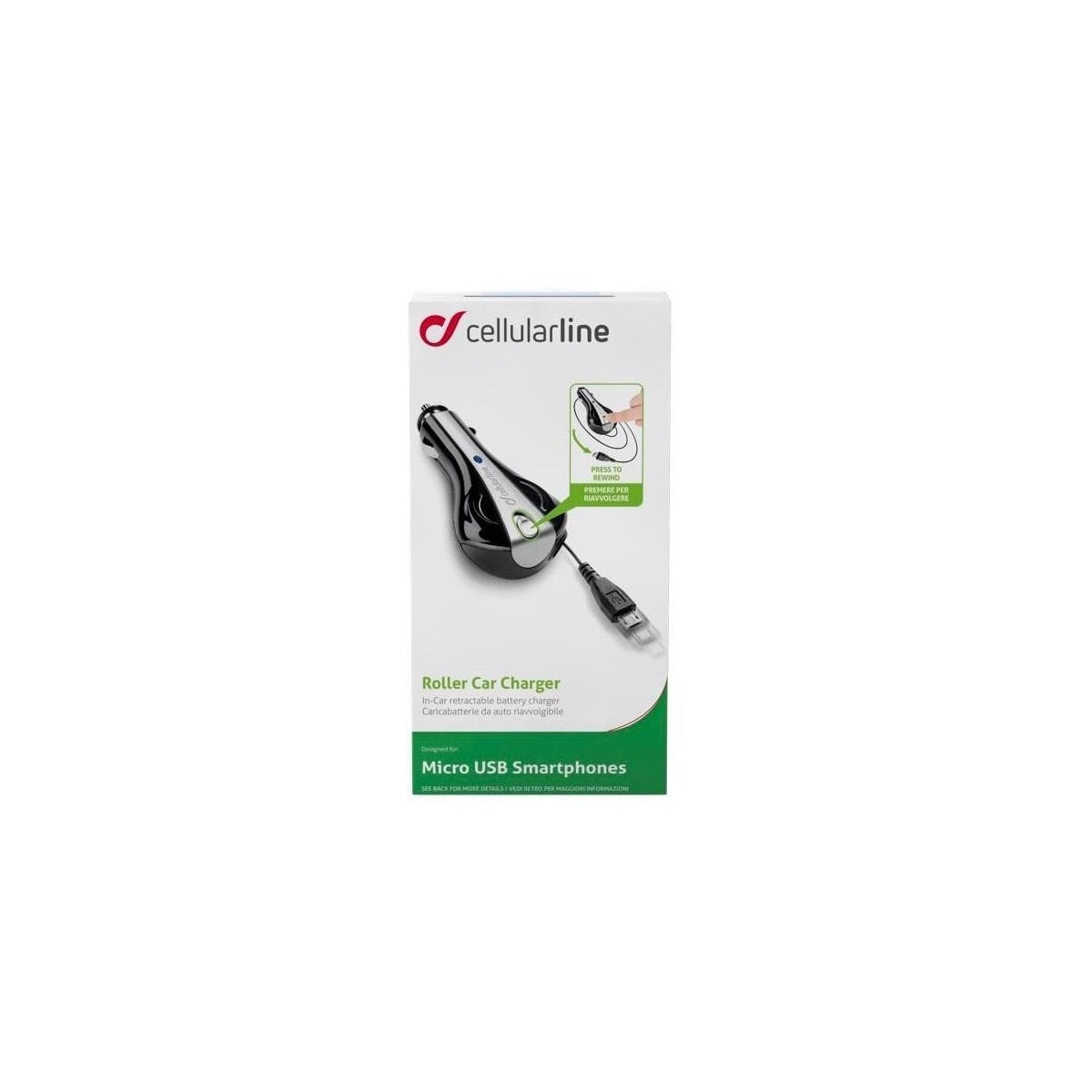 Cellularline Billader 12 V microUSB med fleksibel kabel