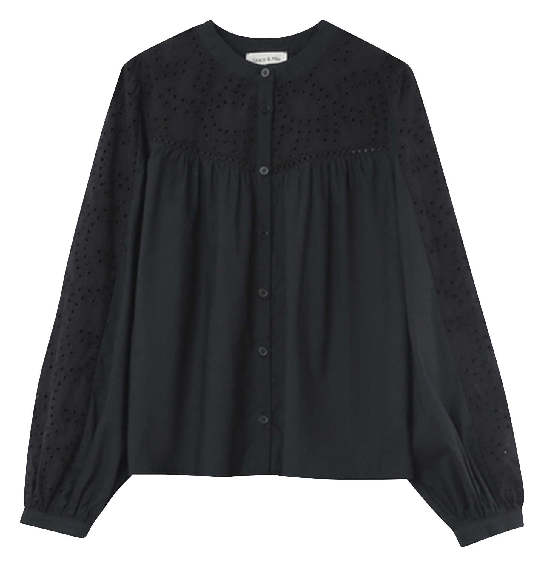 NOLISA - Chemise broderies anglaises en coton| Noir