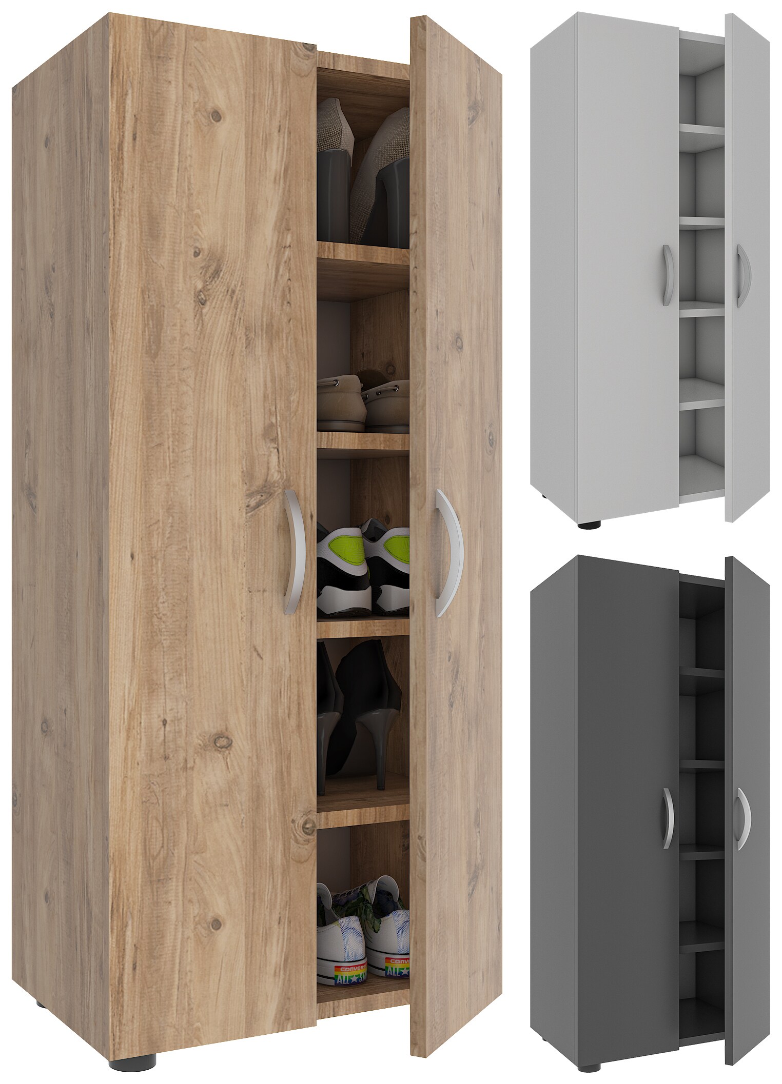 VCM XL Holz Großer Schuhschrank Schuhkommode Schuhregal Stiefel Groß Ulas 5 Fächer