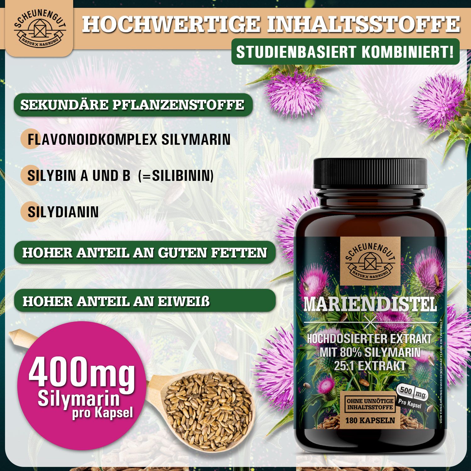 Scheunengut® Mariendistel 25:1 Extrakt | Hochdosiert mit mindestens 80% Silymarin