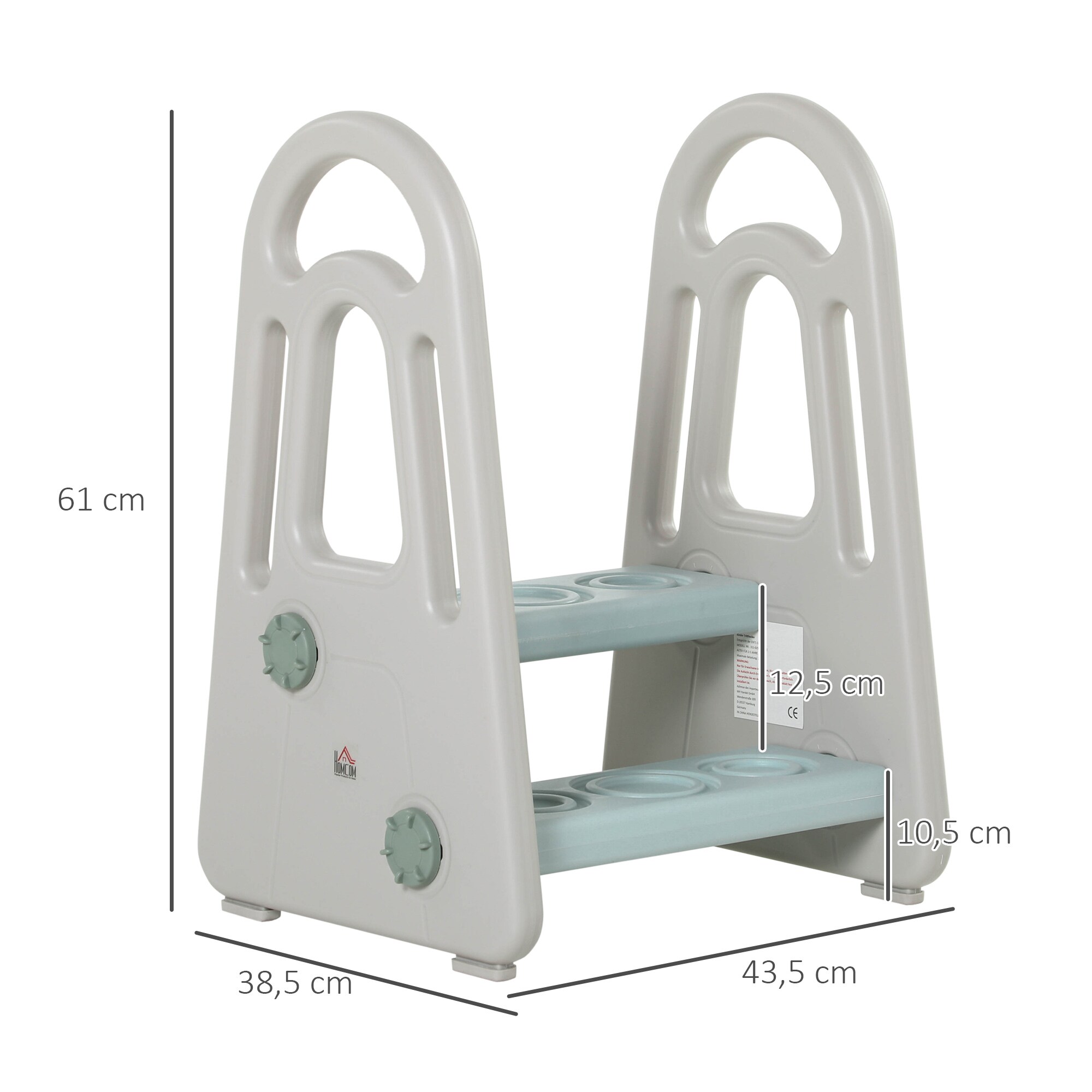 HOMCOM Kinder-Tritt mit rutschfesten Gummi-Füßen Blau, Grau 43,5 x 38,5 x 61 cm (LxBxH)