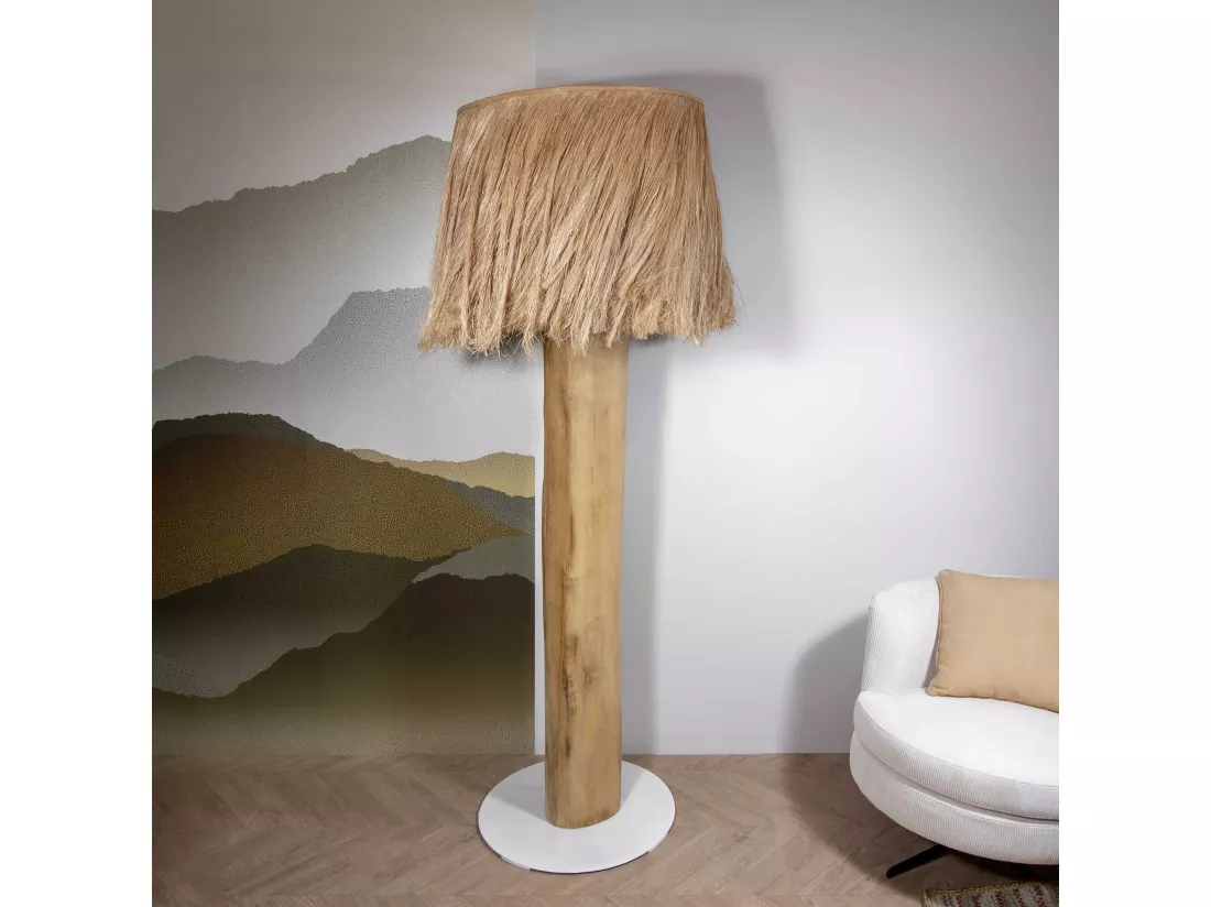 Now's Home - Lampadaire En Bois D'acajou Et Abat Jour Diam60 X 190 Cm Siargao
