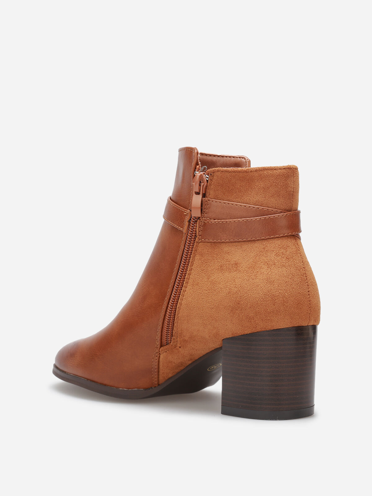 Bottines bi-matière avec boucle dorée- Camel