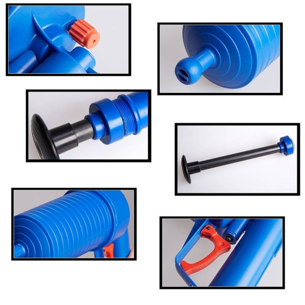 Pressluft Druckluft Rohrreinigungspistole Abfluss Pumpe für WC / Bad / Küche   4 Aufsätze