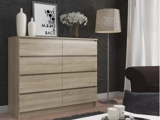 Commode AKORD K140 Chêne Sonoma 138 cm 8 tiroirs façade Chêne Sonoma 138x40x99 cm