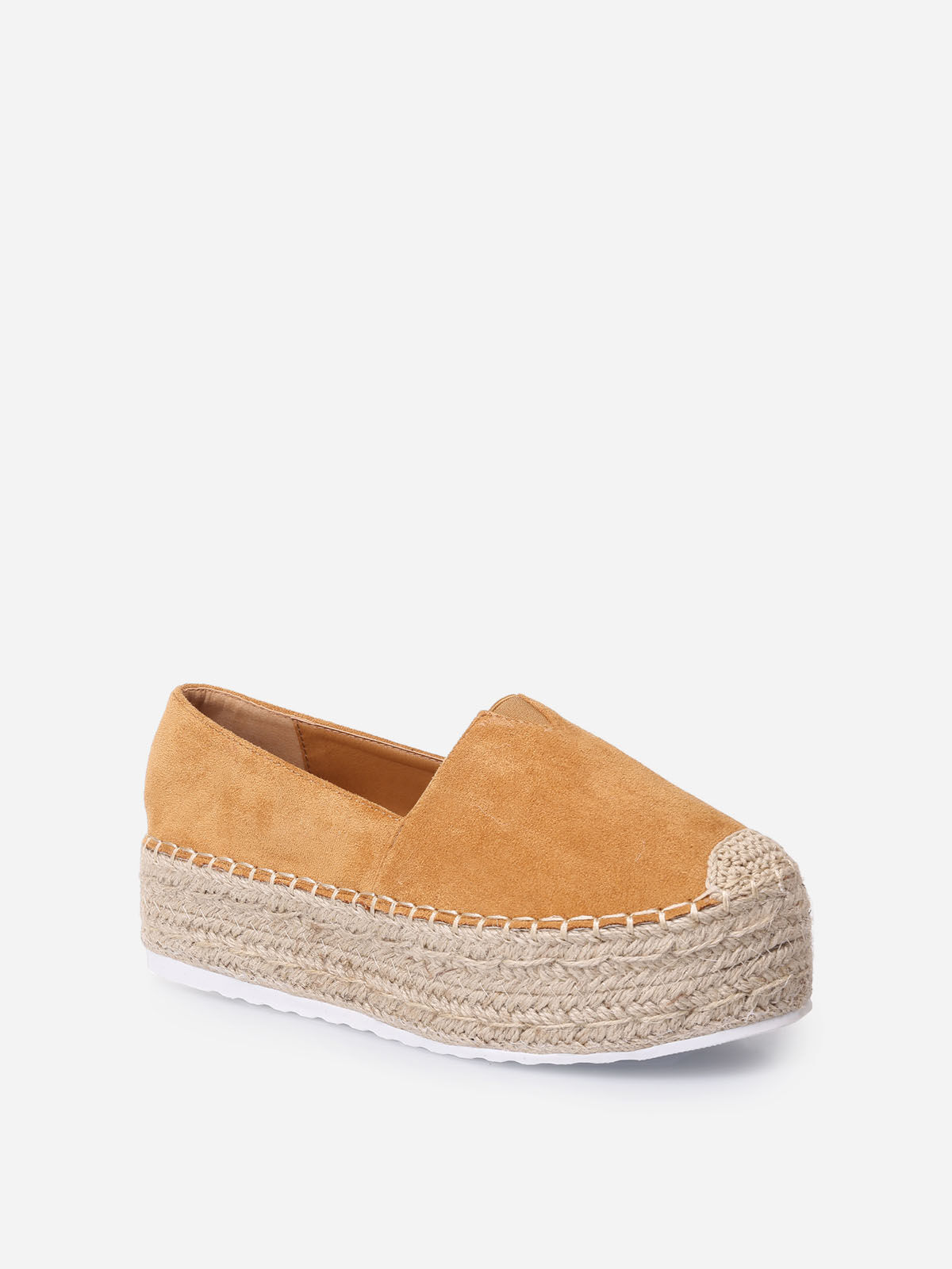 Espadrilles à plateforme en suédine- Camel