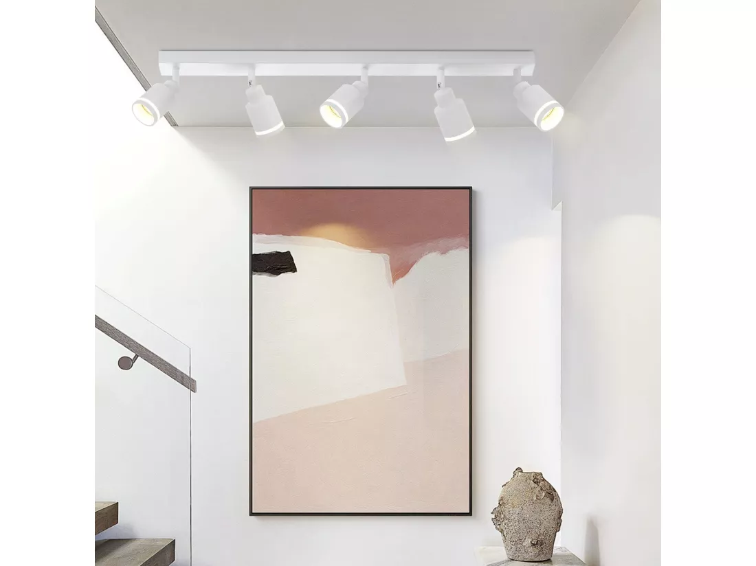 NETTLIFE Plafonnier Blanc moderne : 5 spots de plafond orientables en métal, plafonnier GU10, pour chambre, salle à manger, sans ampoule