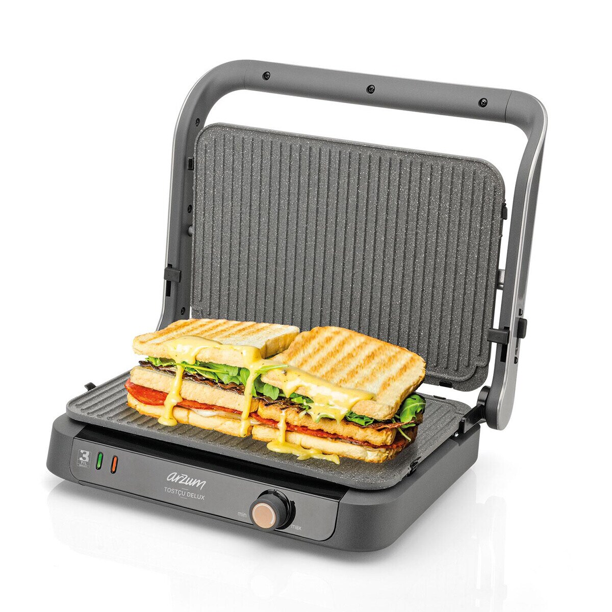 Arzum Tostçu Delux 1800W, Sandwichmaker, Antihaft-Gusseisenplatte
