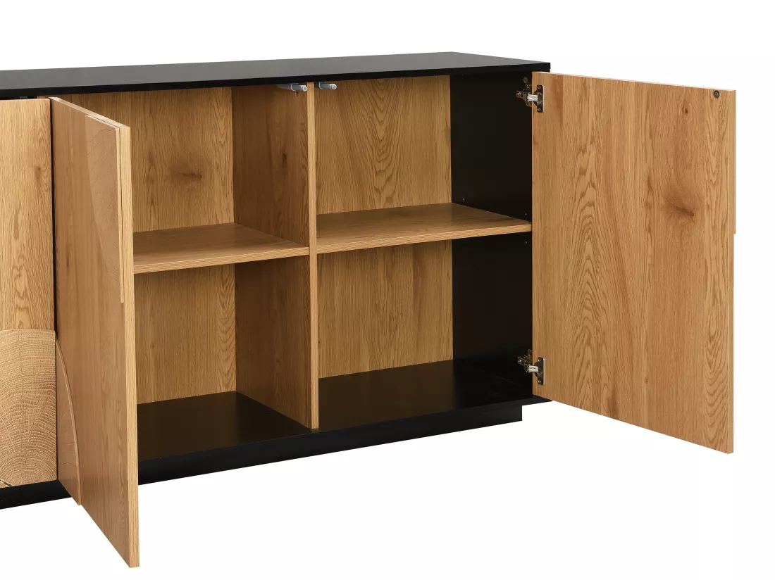 Buffet avec 3 portes en MDF - Naturel et noir - YASMELIA